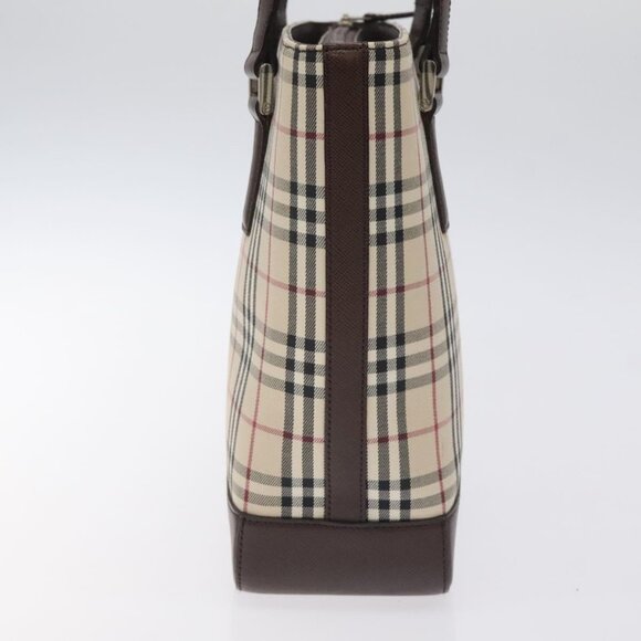 BURBERRY Nova Check Shoulder Bag Canvas Leather Beige Silver Auth - Picture 5 of 16